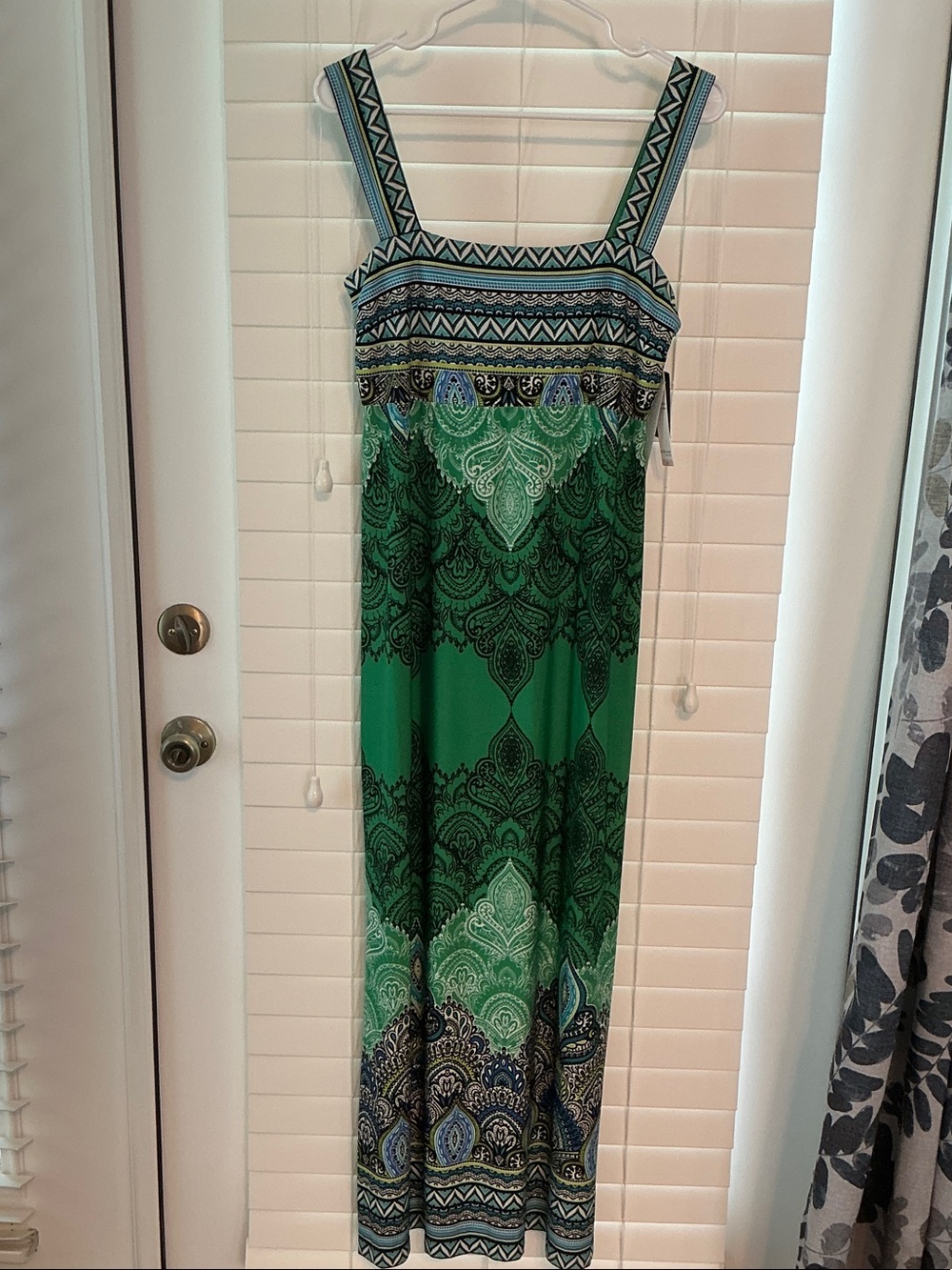 NWT Green Printed Maxi Dress with Patterned Bodice